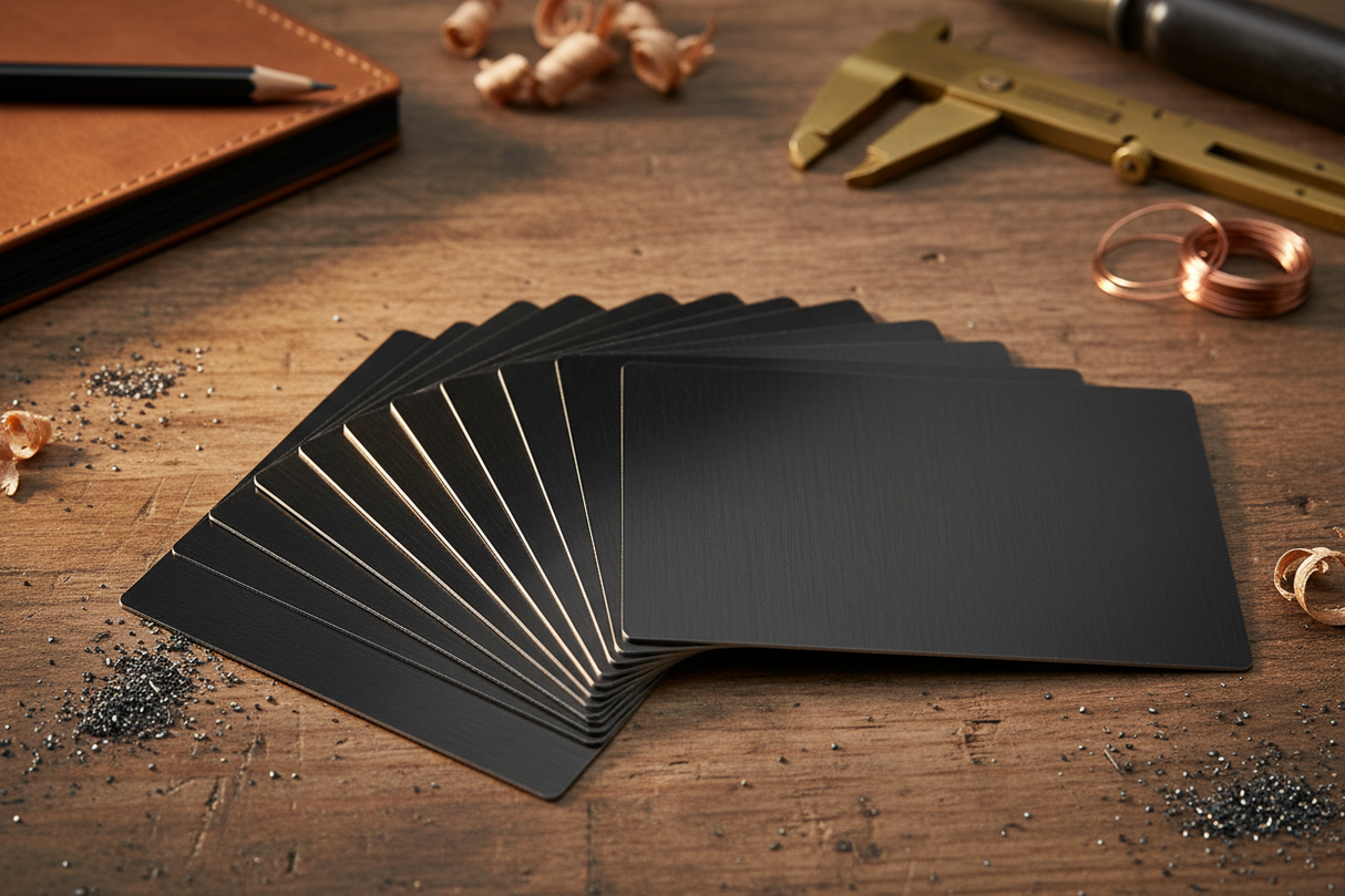 Stainless Steel / Matt Black UV Ready Metal Cards | 88×64×0.8mm (Blanks)