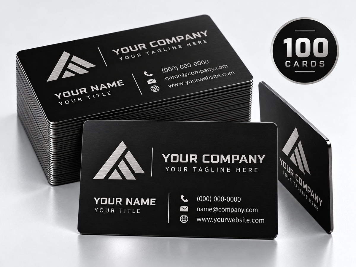 Custom Matte Black Metal Business Cards | Stainless Steel 0.8mm Core