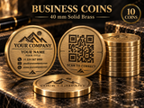 Custom Deep Engraved Brass Business 40mm Coins | QR Code Included