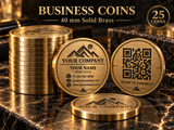 Custom Deep Engraved Brass Business 40mm Coins | QR Code Included