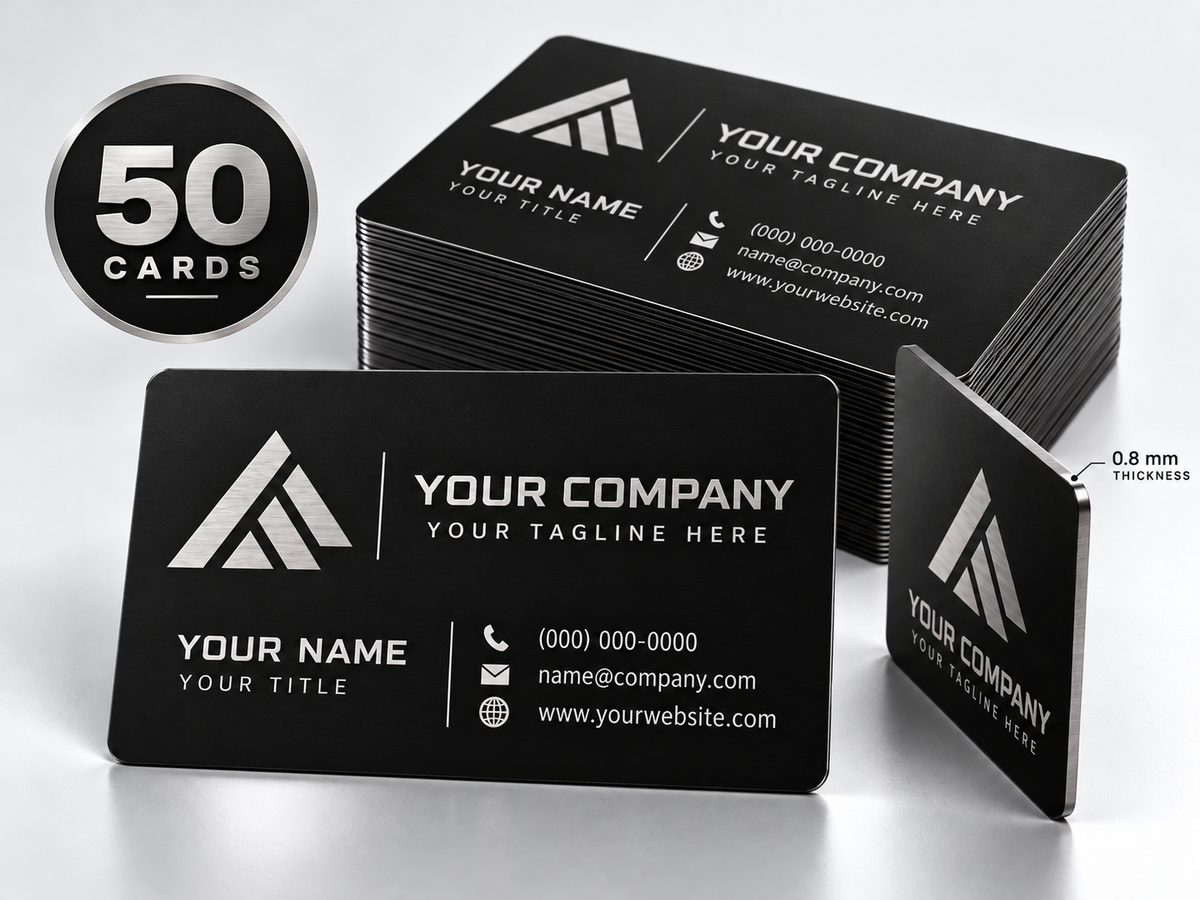 Custom Matte Black Metal Business Cards | Stainless Steel 0.8mm Core