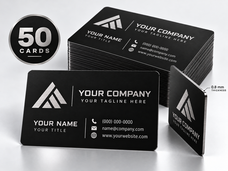 Custom Matte Black Metal Business Cards | Stainless Steel 0.8mm Core