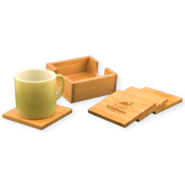 4" Bamboo Coasters with Holder | Customizable Set of 4