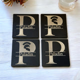 Slate Coasters with Wood Holder | Set of 4