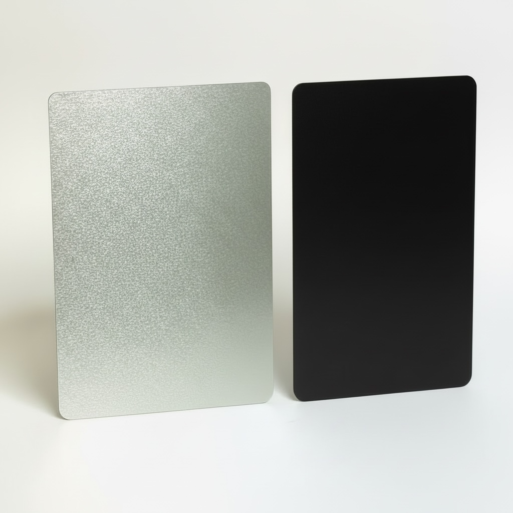 Stainless Steel / Matt Black UV Ready Metal Cards | 88×64×0.8mm (Blanks)