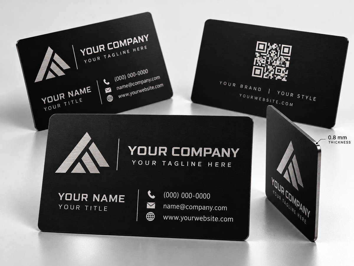 Custom Matte Black Metal Business Cards | Stainless Steel 0.8mm Core