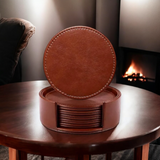 Leather Coaster Set with Holder | 4 Blanks